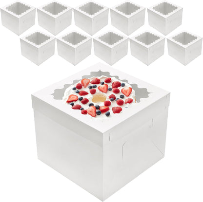 10pcs Cake Boxes 12 Inch, 12x12x8in White Bakery Boxes with Window,10in 12in Cake Boxes, Large Baking Boxes,Disposable Cake Containers with Lids