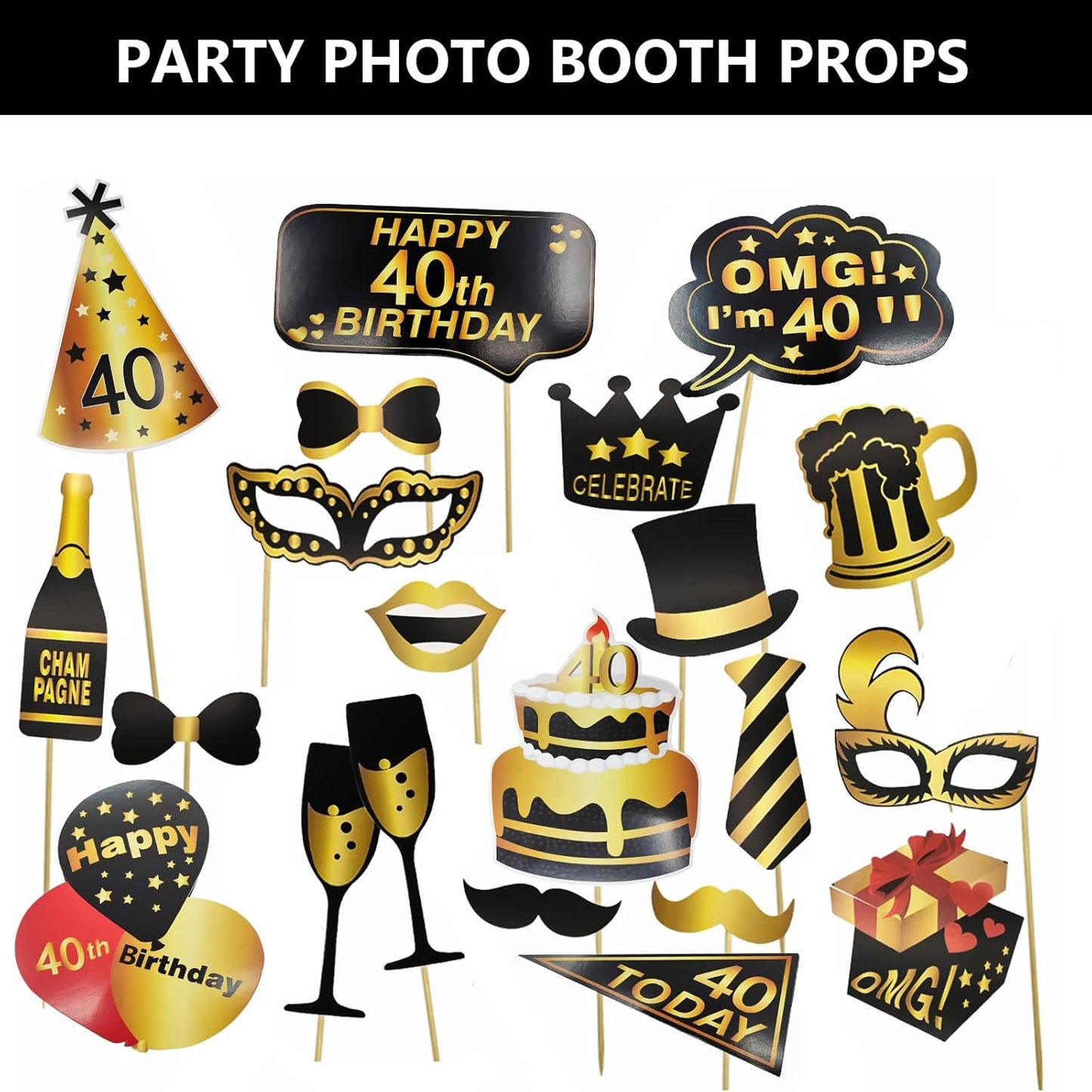 40th Birthday Photo Booth Props, LMSHOWOWO Inflatable Photo Booth Frame, Giant Black Gold Inflatable Selfie Frame, Birthday Party Photo Props, for Women Men Birthday Party Decorations, Random Style
