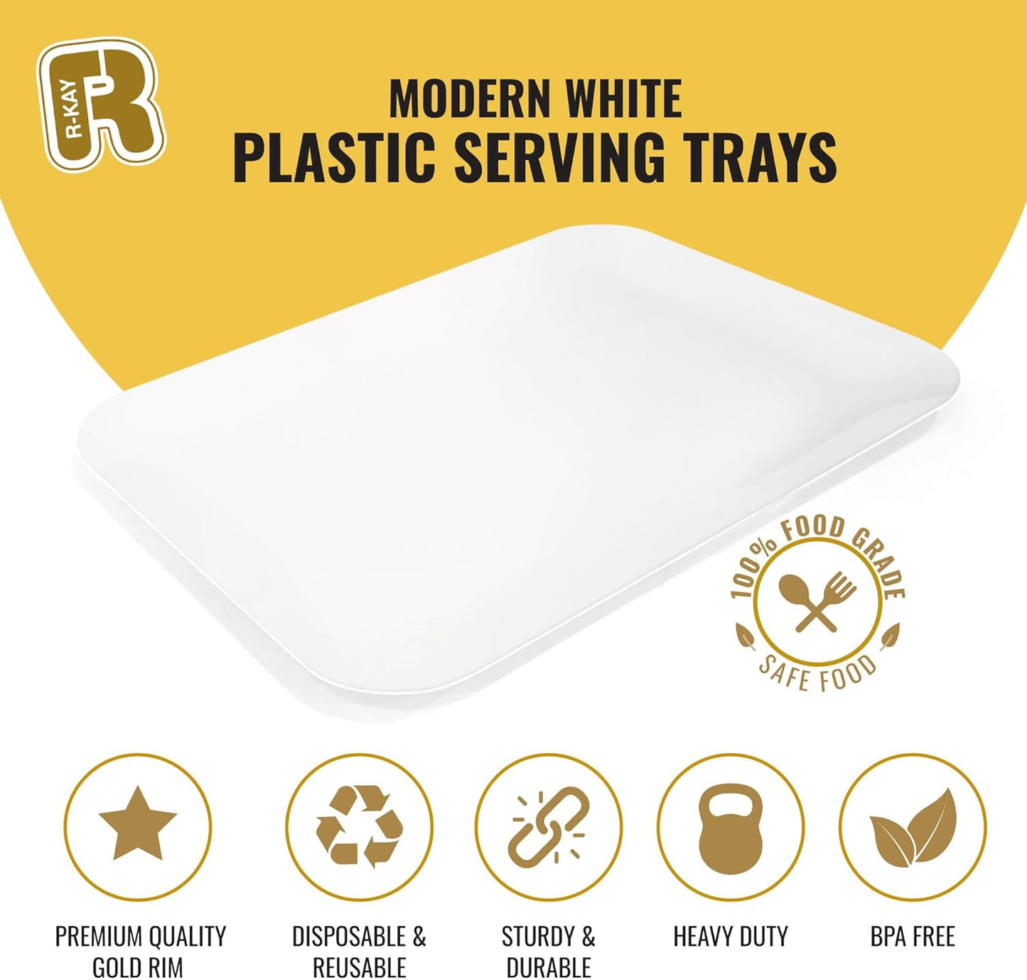 3 Pack Plastic Serving Trays for Party - Gold Serving Tray 8 x 11 Inch - Heavy Duty Dessert Trays for Food - Rectangular Party Serving Trays for Entertaining - Clear Cookie Platters