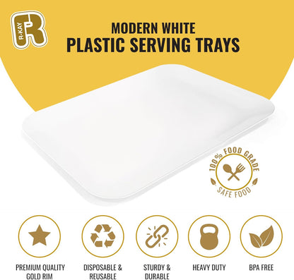 3 Pack Plastic Serving Trays for Party - Gold Serving Tray 8 x 11 Inch - Heavy Duty Dessert Trays for Food - Rectangular Party Serving Trays for Entertaining - Clear Cookie Platters