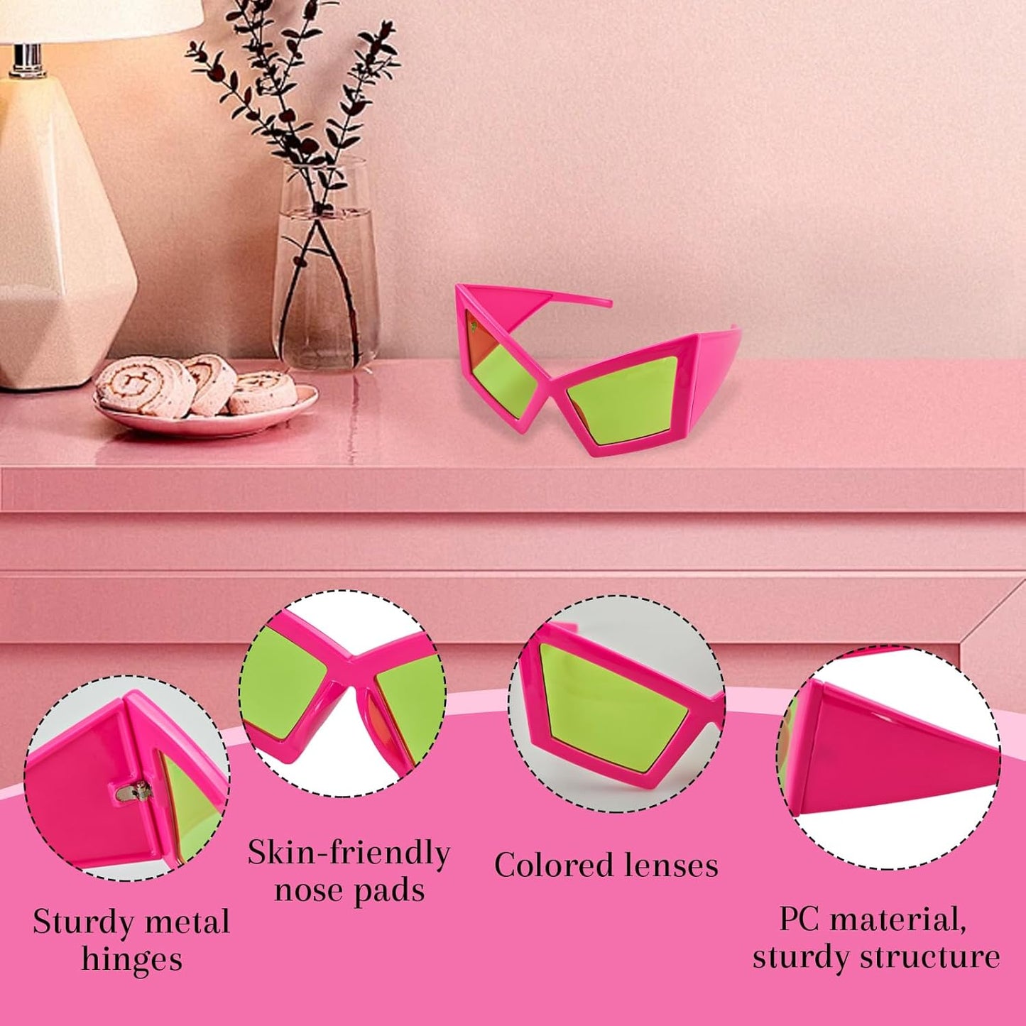 Funny Oversized Party Glasses Sunglasses Max Width 5.9", Hilarious Costume Accessories for Birthdays, Dance Parties