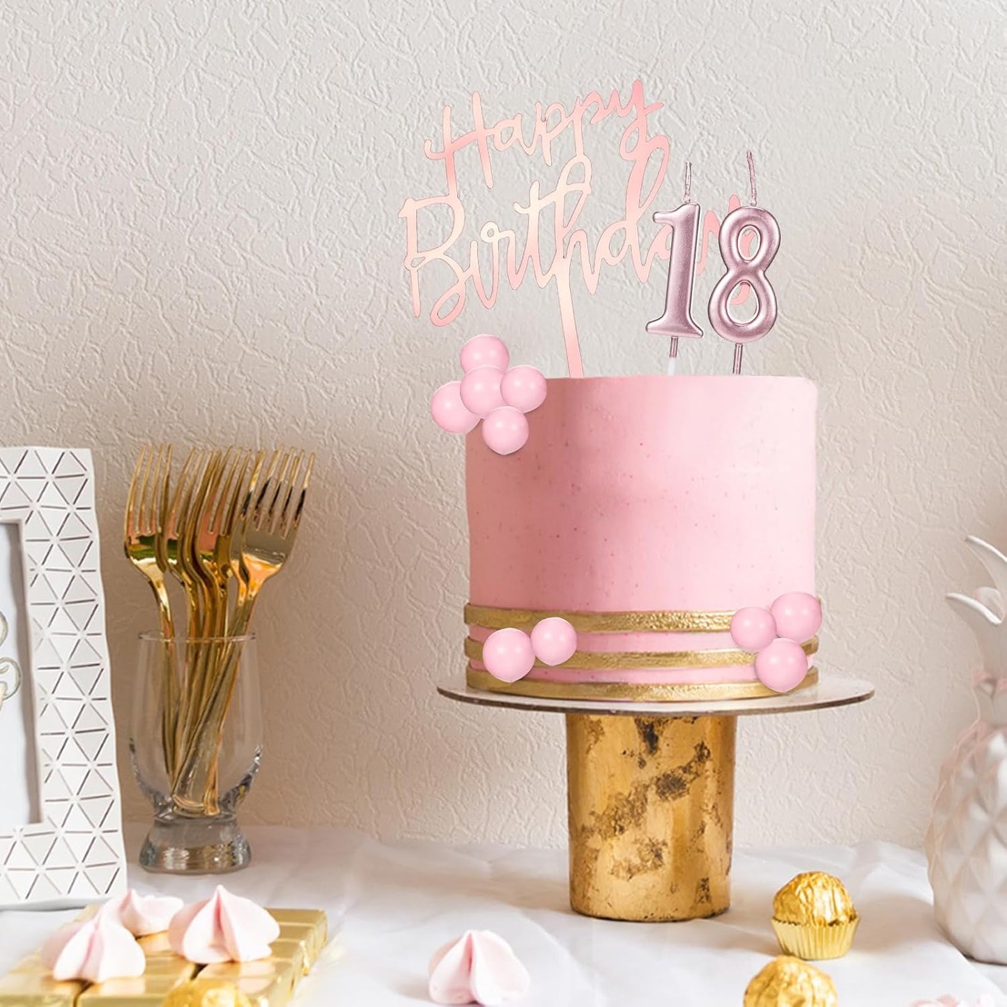 Yerliker 34 Pcs Happy Birthday Cake Toppers Decorations Birthday Candles DIY Cake Decor for Men Women Wedding Anniversary(Gold)