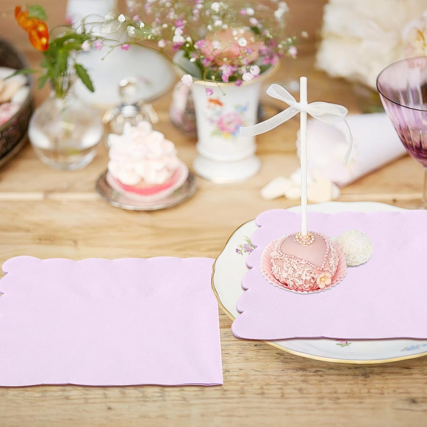 100 Pcs Cocktail Napkins, 2-Ply 5 x 5 Inches Disposable Scalloped Napkins, Thick Premium Dessert Napkins for Party, Wedding, Dinner, Birthday, Anniversary, Festival (Sage Green)