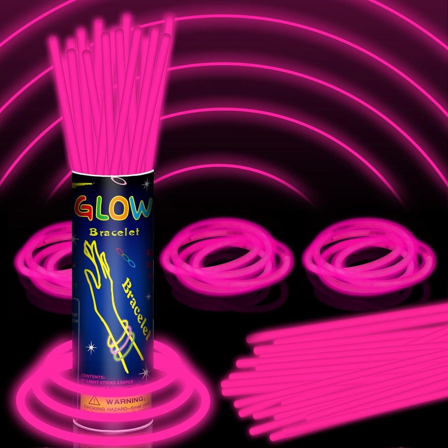 150 Pack 8” Red Glow Sticks Bulk with 150 Connectors Neon Glow In The Dark Party favors Supplies for Holiday Birthday Party Decoration (Red)
