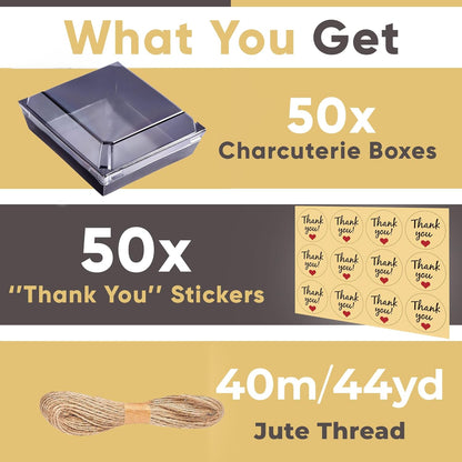 Leafiew 50 Pack Small Charcuterie Boxes with Clear Lids - To Go Paper Mini Charcuterie Box, Disposable Food Containers, 5Inch Dessert Boxes - Sandwich, Cookie, Sushi, Cake Slice, Strawberries (Brown)