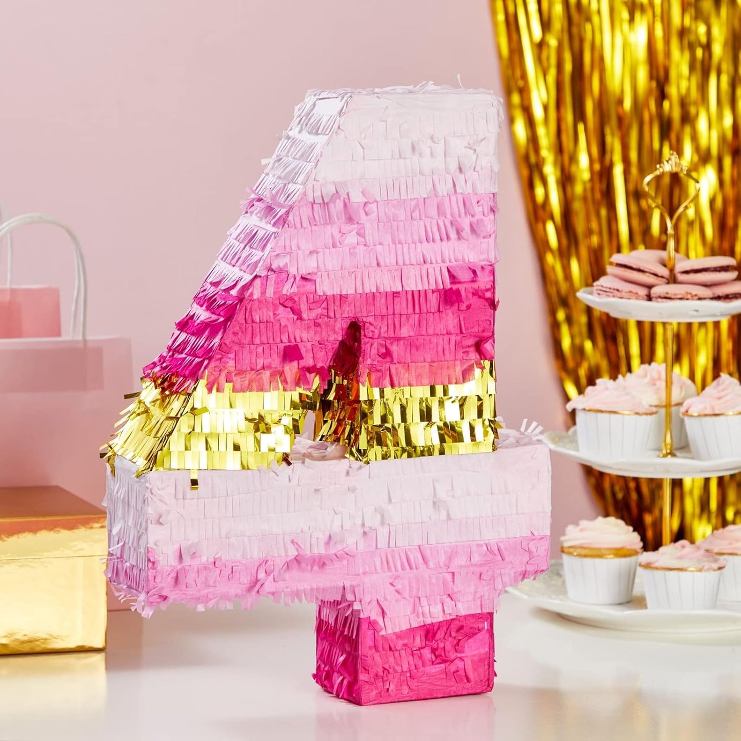 Number 5 Pinata, Pink and Gold Foil for Girls 5th Birthday Party Decorations (Small, 16.5 x 11.6 x 3 In)