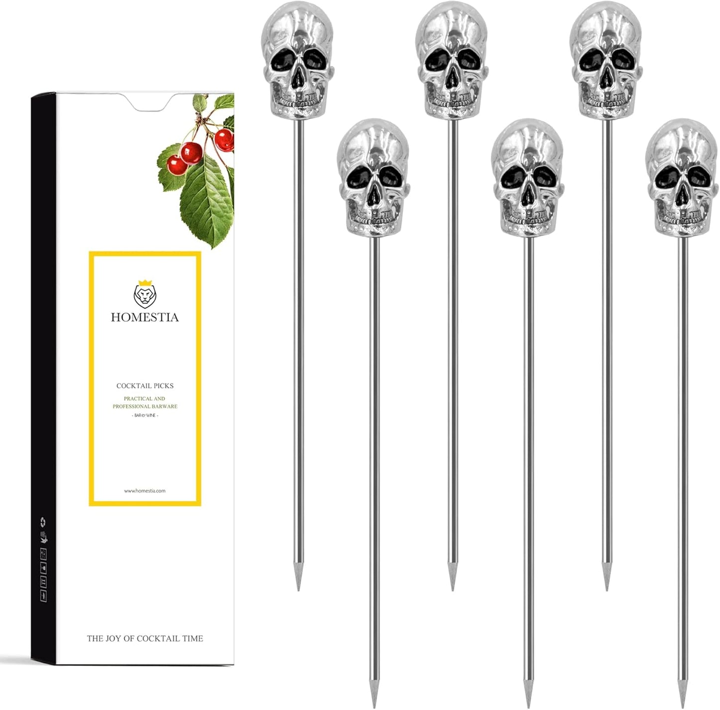 Homestia Stainless Steel Cocktail Picks, 4.7 Inch Reusable Martini Olive Picks, Metal Garnish Skewers for Drinks, Appetizers, Bloody Mary - Set of 6 Metal Cocktail Picks for Party Bar