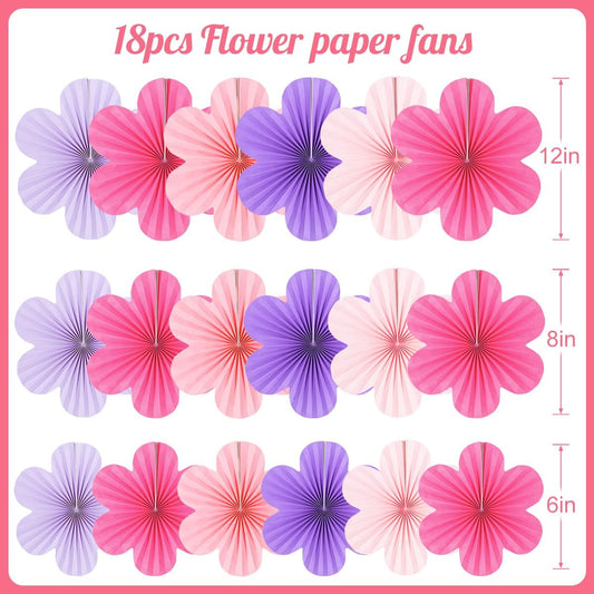 DODOKIM Paper Fans Party Decorations Paper Flowers Decorations for Wall Floral Backdrop Classroom Baby Shower Birthday Party Flower Wall Decor Pack of 9 Pink Orange Ivory