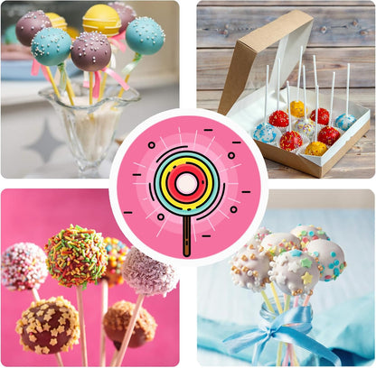 300 PCS Cake Pop Sticks and Wrappers Kit, Including 100ct 4-inch Papery Lollipop Treat Sticks, 100ct Clear Parcel Bags, 100ct Colorful Twist Ties for Cake Pops, Chocolates and Cookies