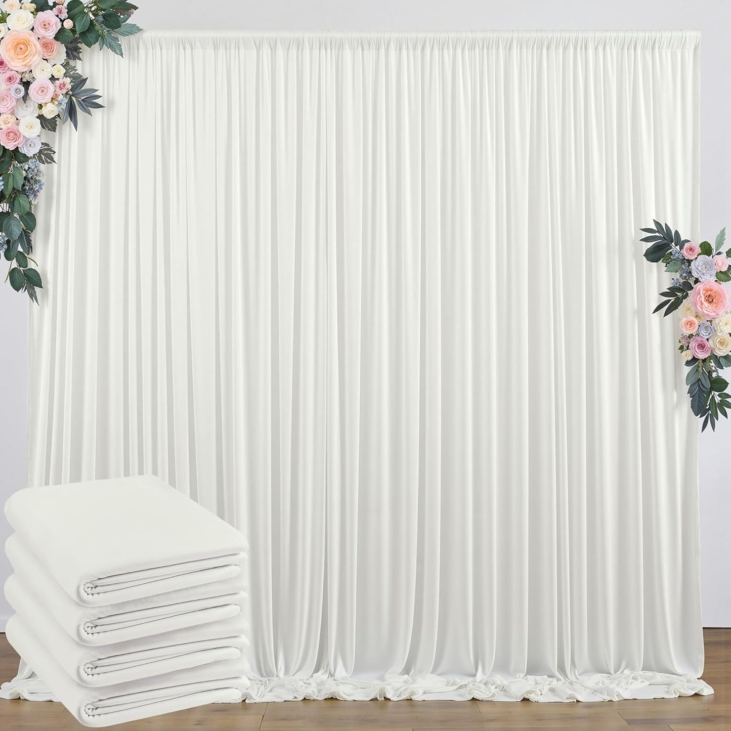 10 ft x 10 ft Wrinkle Free White Backdrop Curtains for Wedding Parties, Polyester Photography Backdrop Drapes for Birthday Parties Stage Backdrop Stand, 2 Panels 5x10FT Background Curtains