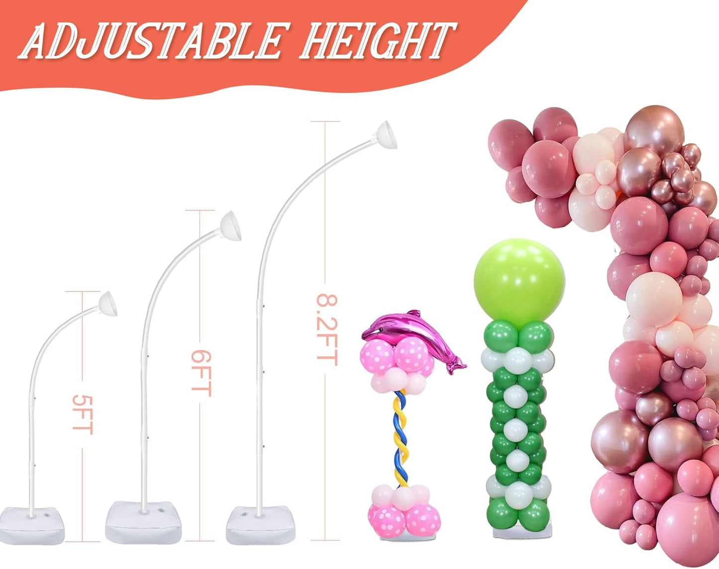 AerWo Balloon Arch Kit with Balloon Pump Electric, 8.2FT & 5FT Half Balloon Arch Stand with Base, Free Bending Balloon Stand Kit for Wedding Birthday Party Baby Shower Graduation Decorations