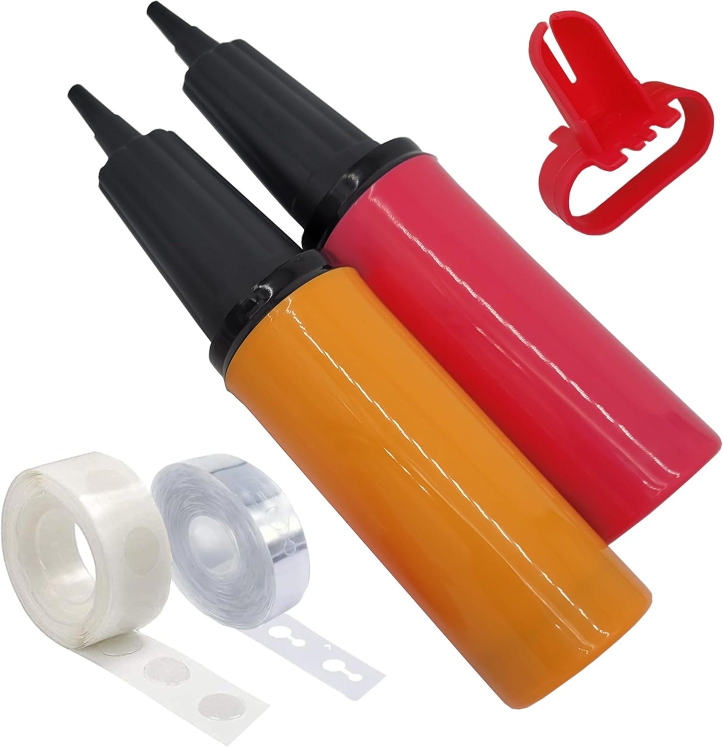 Balloon Pump Hand Held Kit, Inflator Air Pump for Balloons - 2 Way Manual Dual Action - Plus Accessories for Kids’ Party, Birthday Party, Special Event (2 Pump Kit (Orange & Pink))
