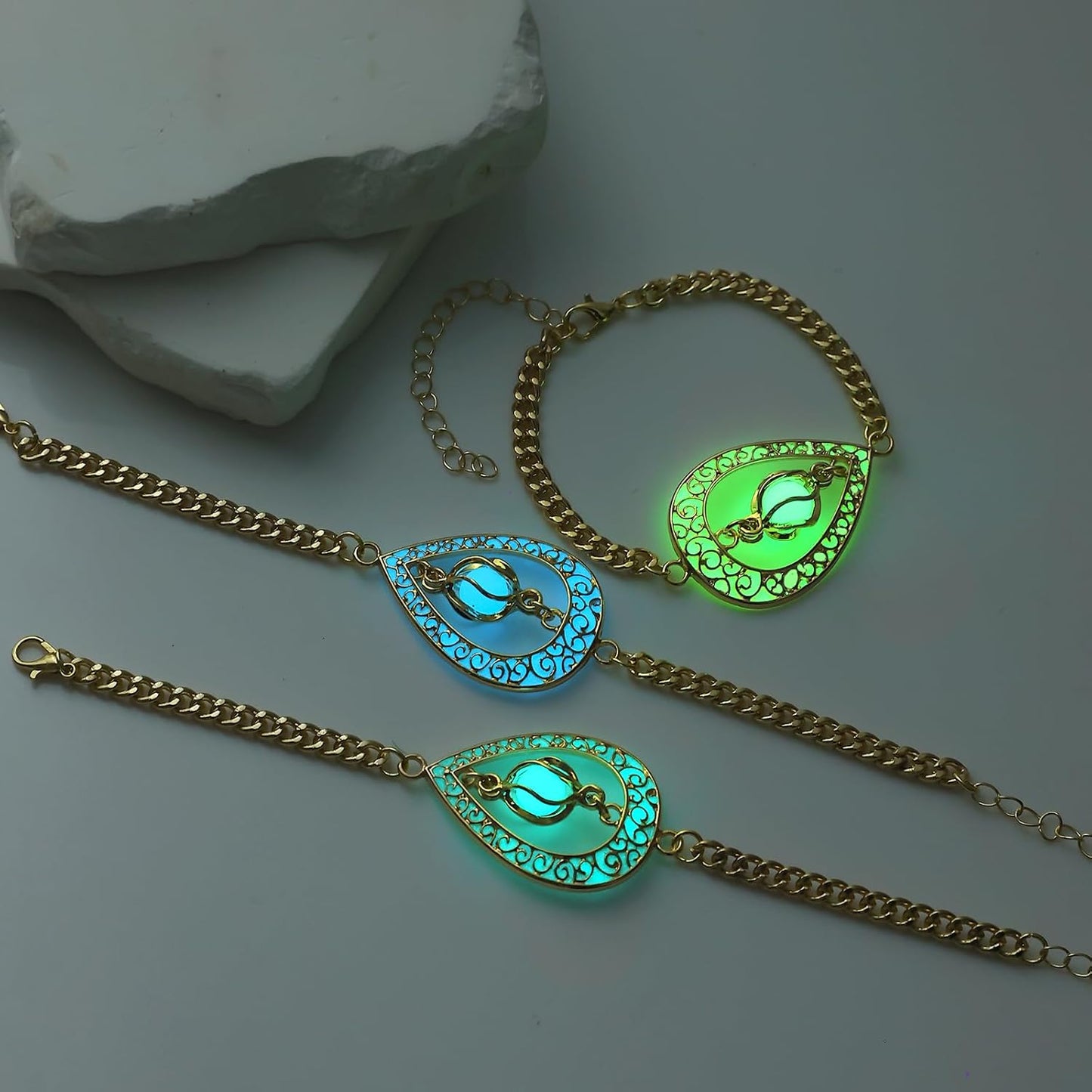 EEQQBZ Glow in The Dark Silver Teardrop shape bracelets,Fantasy Glowing Jewelry bracelets