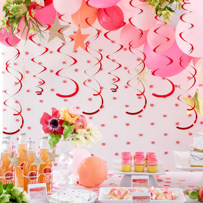 24 PCS Pink Hanging Swirl, Sparkle Ceiling Hanging Decorations, Plastic Streamer Party Decorations with Double-Swirls and Single-Swirls for Birthday Decorations, Easter, Graduation, Baby Shower