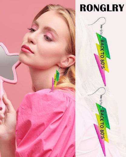 80s 90s Earrings for Women Colorful Lightning Acrylic Drop Earrings Neon Earrings Bulk for 80's 90's Outfit Glow Party Halloween 80s Accessories Jewelry