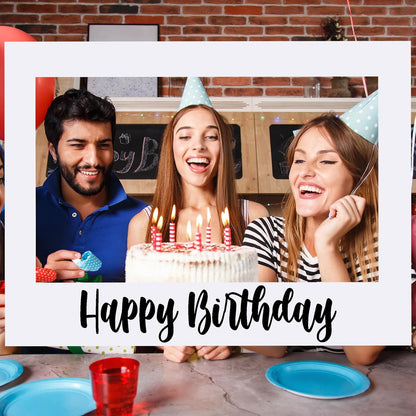 Beeveer 32 x 24 Inch Extra Large Happy Birthday Photo Booth Selfie Frame Props Picture DIY Cutouts Photo Backdrop Cardboard Props for Party Supplies Favors(Vertical,Shiny Gold)