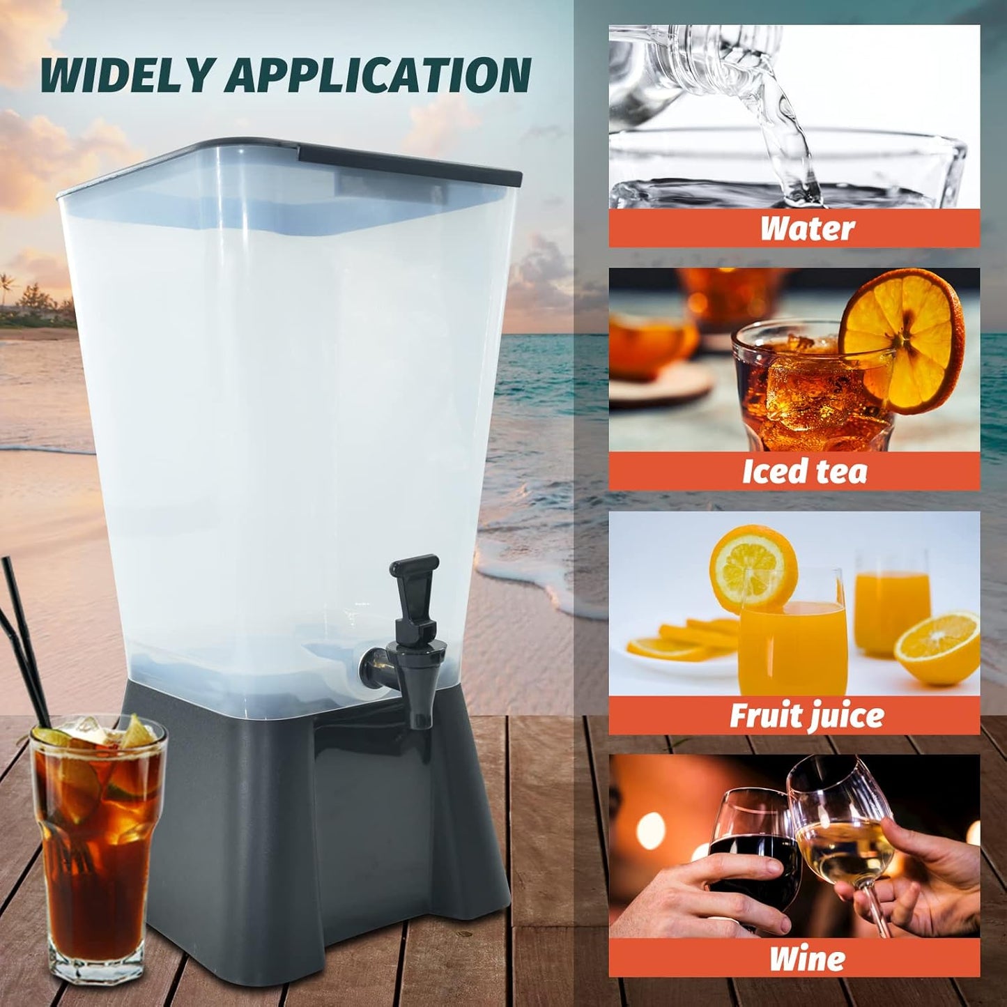 Beverage Dispenser 5 Gallon Drink Dispenser with Spigot, Juice Dispensers for Parties, Black Base