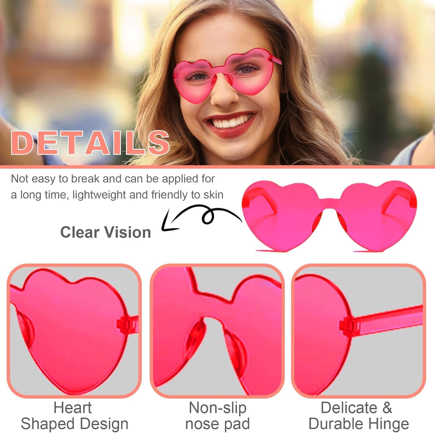 AEAHALY Heart Sunglasses for Women and Men Rimless Heart Shaped Sunglasses Bachelorette Bride Party Accessories