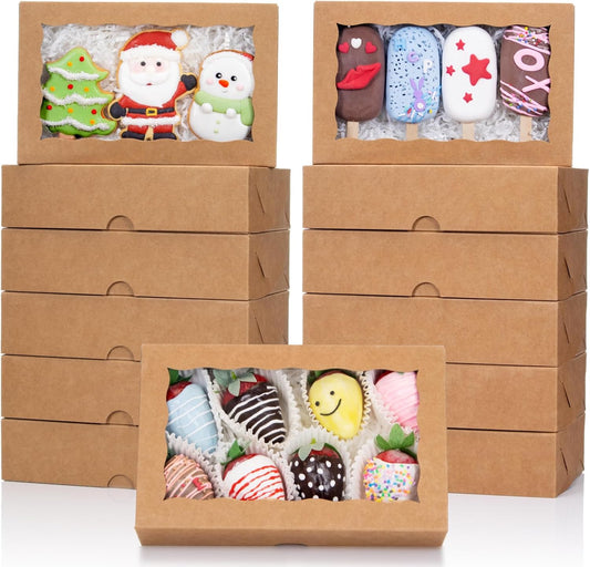 50 PCS 8x5x2 Inch Bakery Boxes with Window for Chocolate Covered Strawberries, Cookies, Cakesickle, Browines, Donut &More