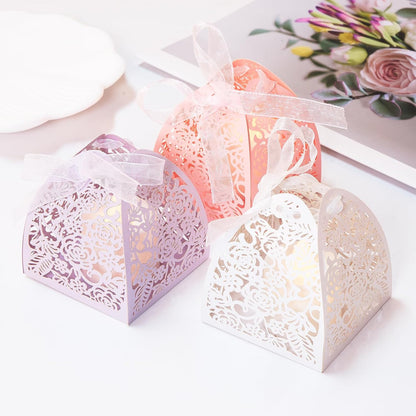 AdasBridal 50Pcs Small Gift Boxes for Party Favors, Laser Cut Candy Boxes Wedding Favor with Thank You Card Ribbons for Bridal Baby Shower Wedding Decorations (White, 2.36")