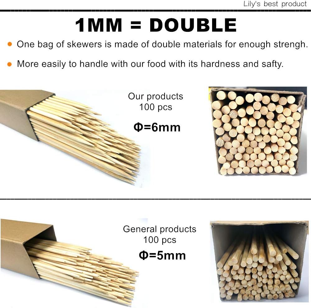 HOPELF 4" Natural Bamboo Skewers Sticks for Appetiser，Fruit，Cocktail，Kabob，Chocolate Fountain，Grilling，Barbecue，Kitchen，Crafting and Party.More Size Choices 4"/6"/8"/10"/12"/14"/16"/17.5"/30"/36"