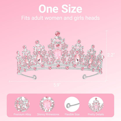 Tiara Crown for Women, Headband Hair Accessories for Birthday Wedding Party Costume Pink