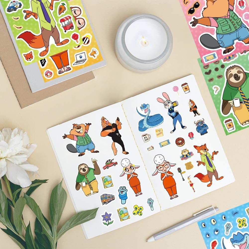 24 Sheets Cool Monster Sticker Cute Cartoon Charaters Make Your Own Sticker, Make a Face Stickers Party Favors Activities Gifts (c)