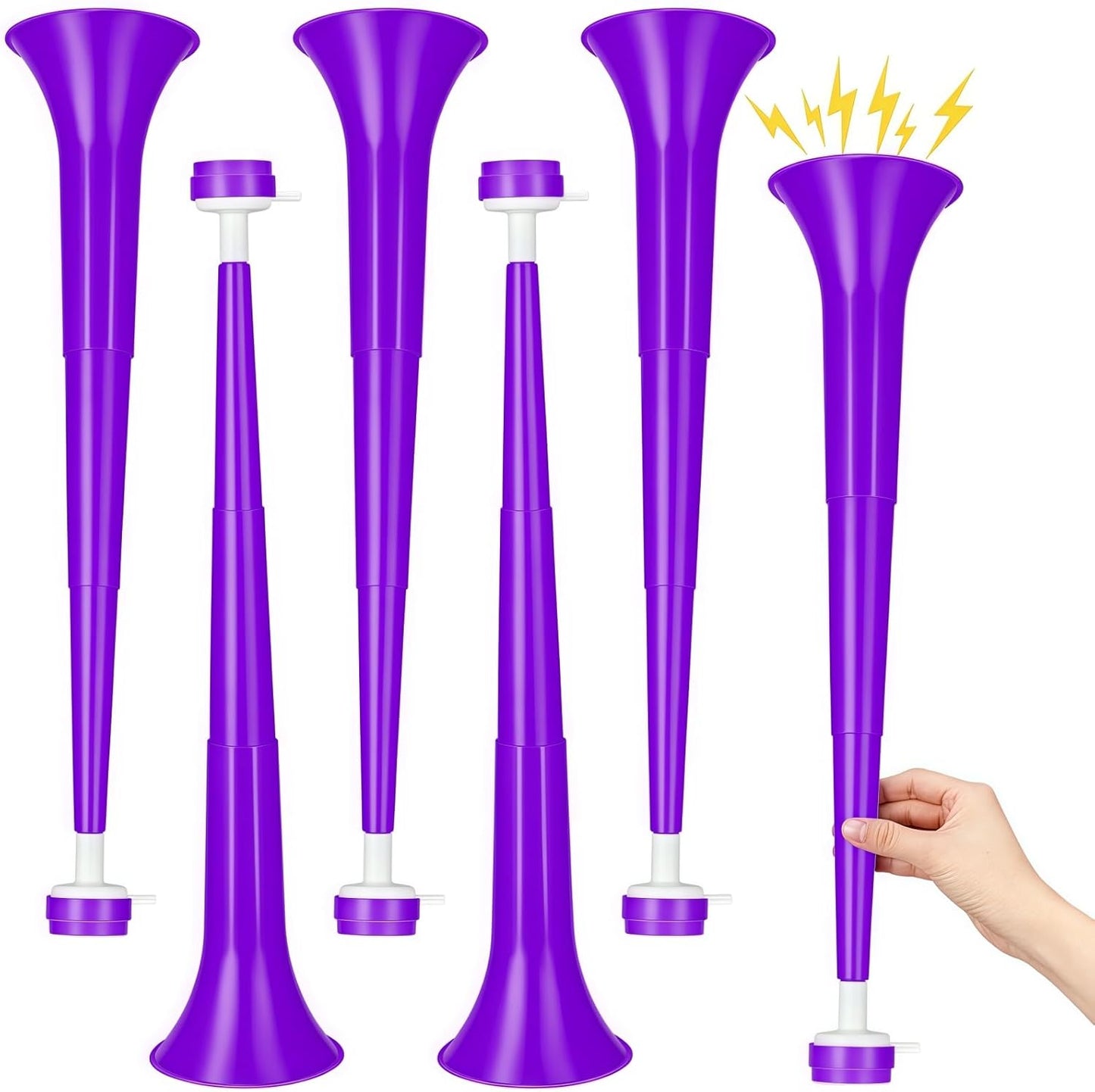 6 Pcs Stadium Horn for Adult, 21 Inch Vuvuzela Plastic Collapsible Cheering Trumpets for Sporting Events Football Carnival Party, Red