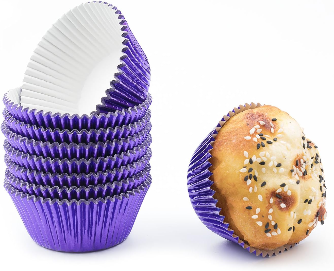 Gifbera White Metallic Foil Cupcake Liners Standard Size Baking Cups, 200-Count