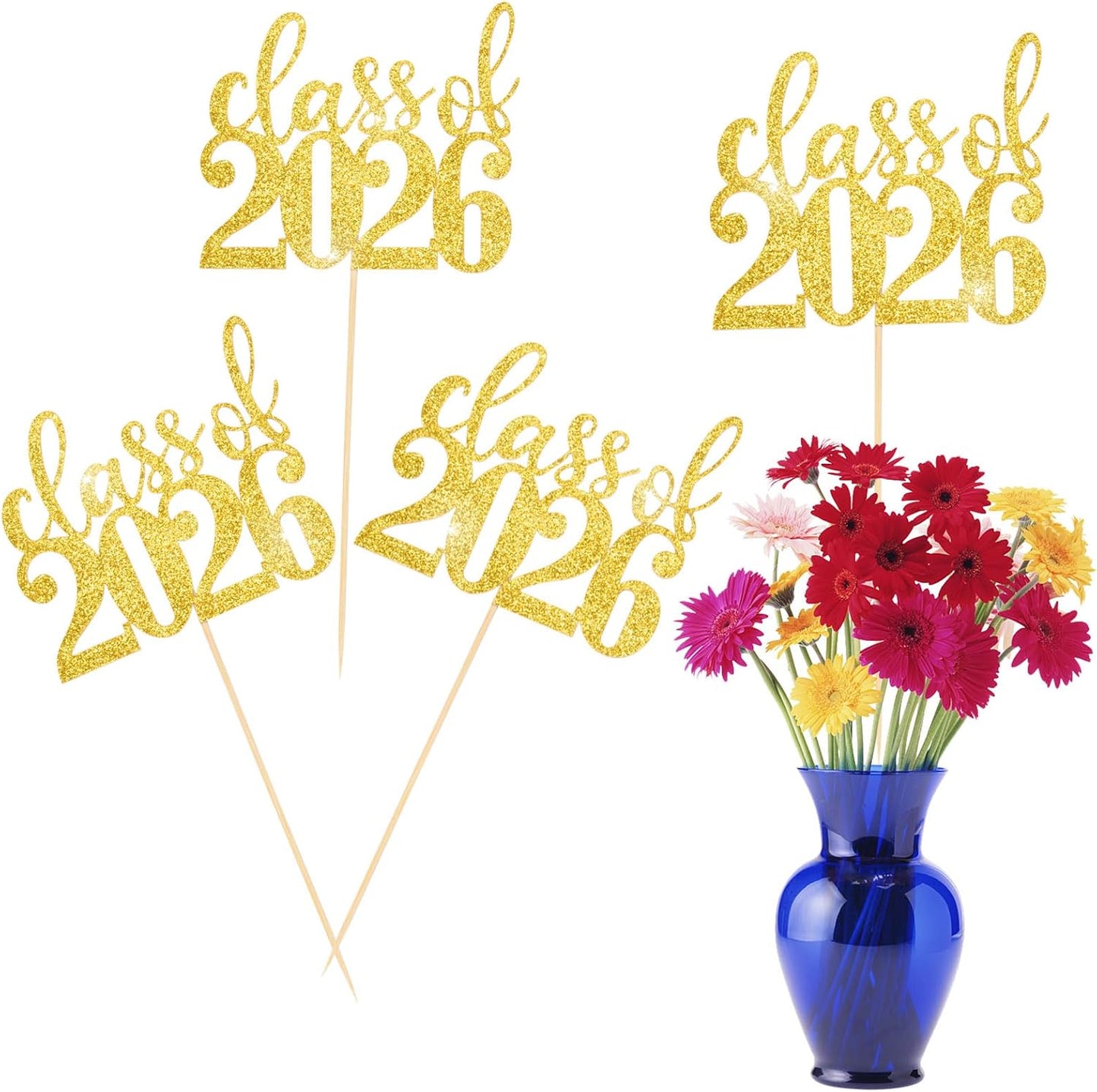 MixTeach 12 Pack Class of 2026 Graduation Centerpieces for Tables 2026 Glitter Graduation Centerpieces Sticks Graduation Party Table Topper for 2026 Graduation Table Party Decorations Supplies, Black