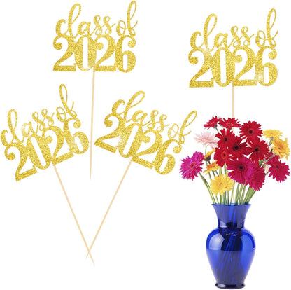 MixTeach 12 Pack Class of 2026 Graduation Centerpieces for Tables 2026 Glitter Graduation Centerpieces Sticks Graduation Party Table Topper for 2026 Graduation Table Party Decorations Supplies, Black