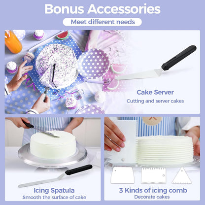 Cake Turntable, Ohuhu Aluminium 12'' Cake Decorating Kit Supplies Rotating Stand Revolving Spinner with 2 Icing Spatula 3 Comb Smoother