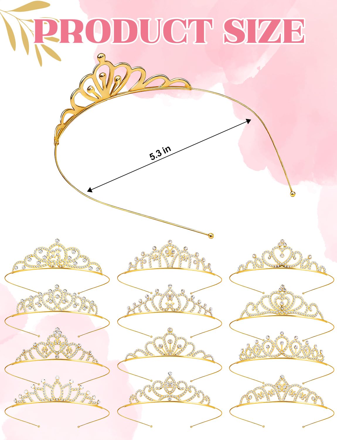 10 Pcs Crystal Crowns Headbands, Gold Princess Headband Rhinestone Crown Queen Headband with Comb for Women Princess Hair Accessories for Birthday Party, Wedding(Random)