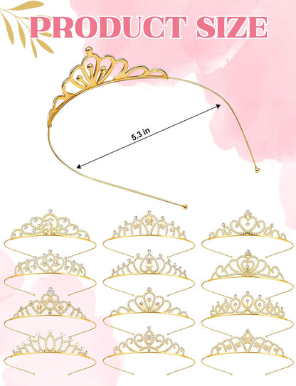 10 Pcs Crystal Crowns Headbands, Gold Princess Headband Rhinestone Crown Queen Headband with Comb for Women Princess Hair Accessories for Birthday Party, Wedding(Random)