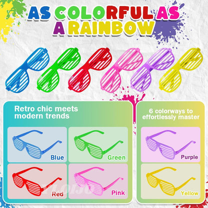 Shutter Glasses Neon Color Shades Sunglasses Set Novelty 80s 90s Funny 6-Color Plastic Venetian Blinds Party Glasses
