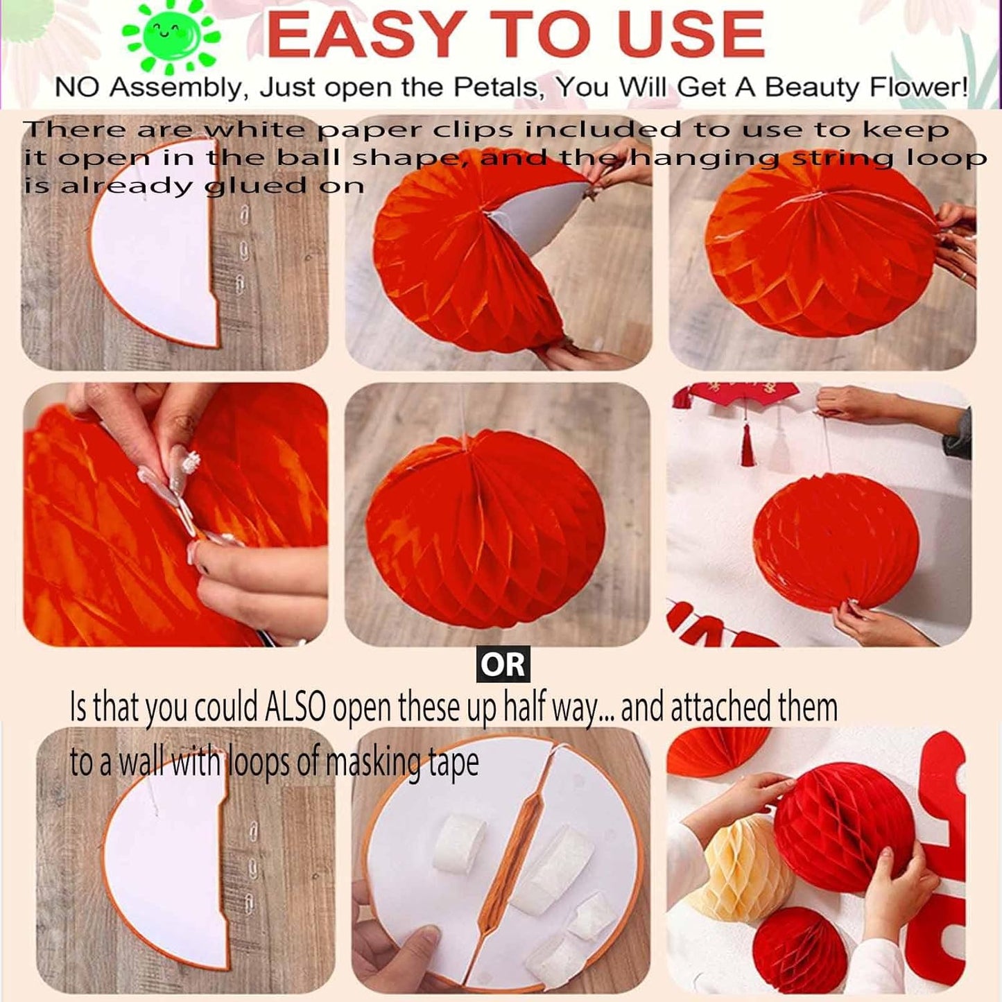 Rainbow Paper Honeycomb Balls,6 and 10 inch Hanging Tissue Pompoms,12 Pack Party Decorations
