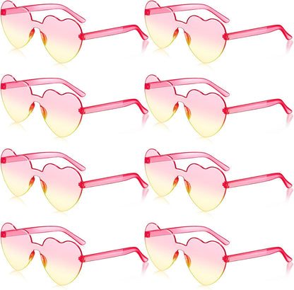 Frienda 8 Pairs Heart Shaped Sunglasses for Women Rimless Heart Glasses Candy Color Sunglasses for Party Favor