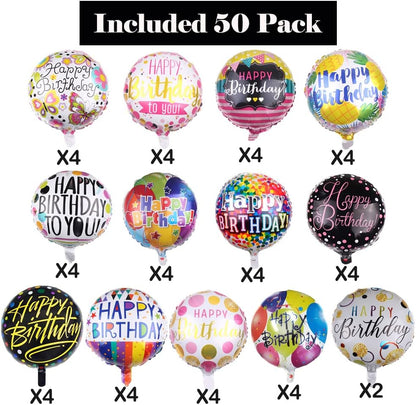 50 Pieces Happy Birthday Party Aluminum Foil Balloons 18" Foil Mylar Helium Balloon Round Inflatable Balloons for Birthday Parties Baby Shower Decorations Supplies