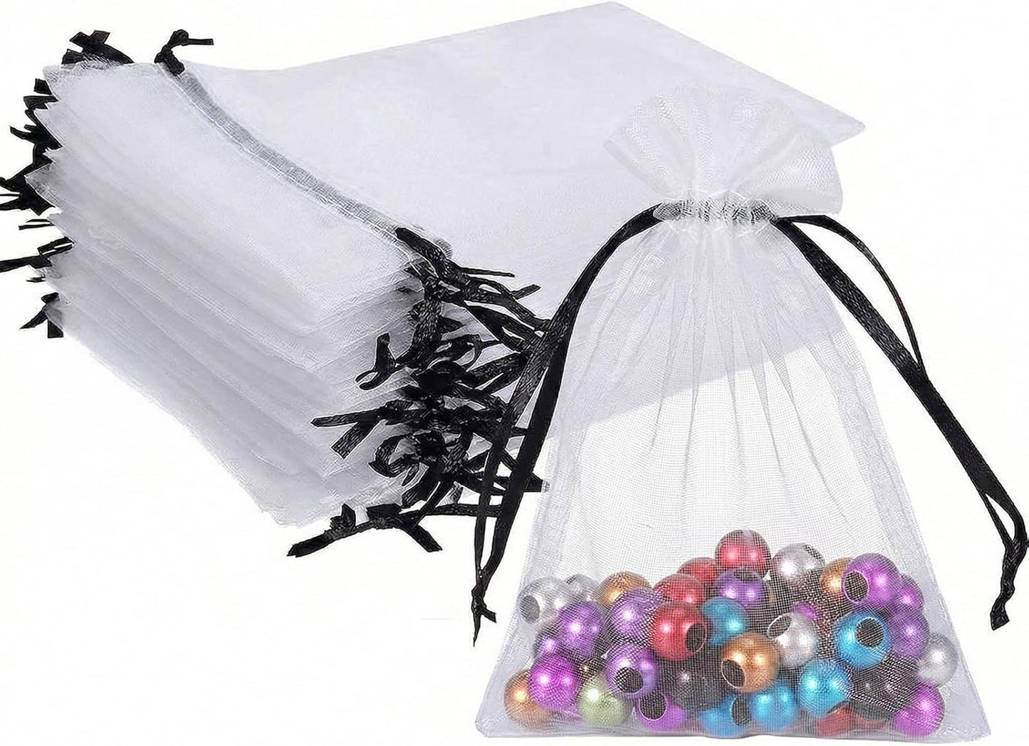 Wudygirl 100pcs 5X7 Inches White Organza Bags Christmas Drawstring Pouches Party Wedding Favor Bags Goodie bags(White 5x7)