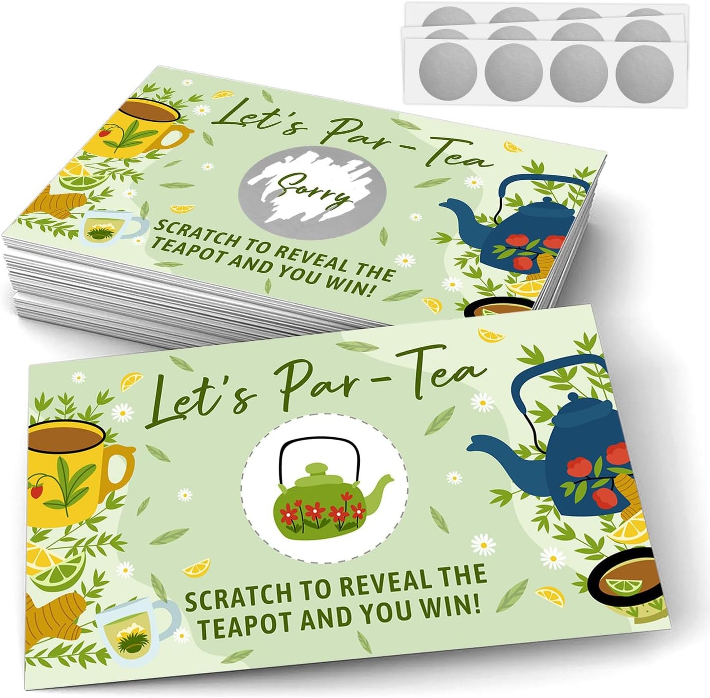 Let's Par Tea Theme Funny Party Game Scratch Off Cards 32Pcs, Lady Tea Party Holiday Event Raffle Tickets, Lottery Game for Group Activity Engagement Bachelorette Party Game, Bridal Shower