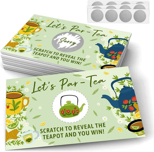 Let's Par Tea Theme Funny Party Game Scratch Off Cards 32Pcs, Lady Tea Party Holiday Event Raffle Tickets, Lottery Game for Group Activity Engagement Bachelorette Party Game, Bridal Shower