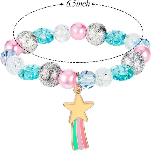 Hicarer 9 Pcs Unicorn Rainbow Bracelets Beaded Jewelry for Unicorn Party Favors Gala Accessories Piñata Stuffers Goodie Bag Fillers Gift(Crystal Style)