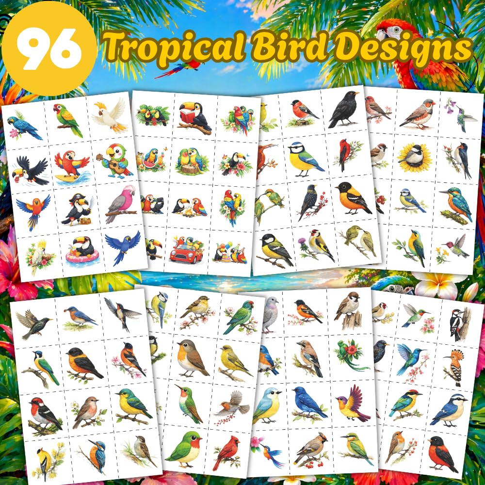 96PCS Tropical Flower Hawaiian Temporary Tattoos Pre-Cut - Hibiscus Plumeria Stickers Beach Summer Hawaiian Birthday Party Decorations, Supplies & Favors - School Gifts Rewards Prizes for Girls Women