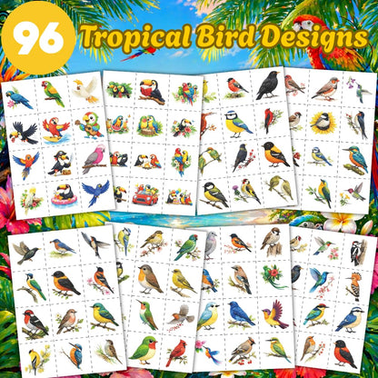 96PCS Tropical Flower Hawaiian Temporary Tattoos Pre-Cut - Hibiscus Plumeria Stickers Beach Summer Hawaiian Birthday Party Decorations, Supplies & Favors - School Gifts Rewards Prizes for Girls Women