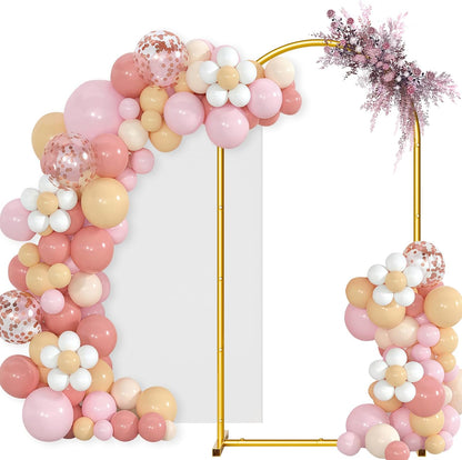 Arch Backdrop Stand and Cover Set, 7.2 x 4FT Gold Metal Wedding Arch for Ceremony, Heavy Duty Balloon Arch Stand with White Spandex Cover for Birthday Party, Baby Shower, Graduation, Event Decor