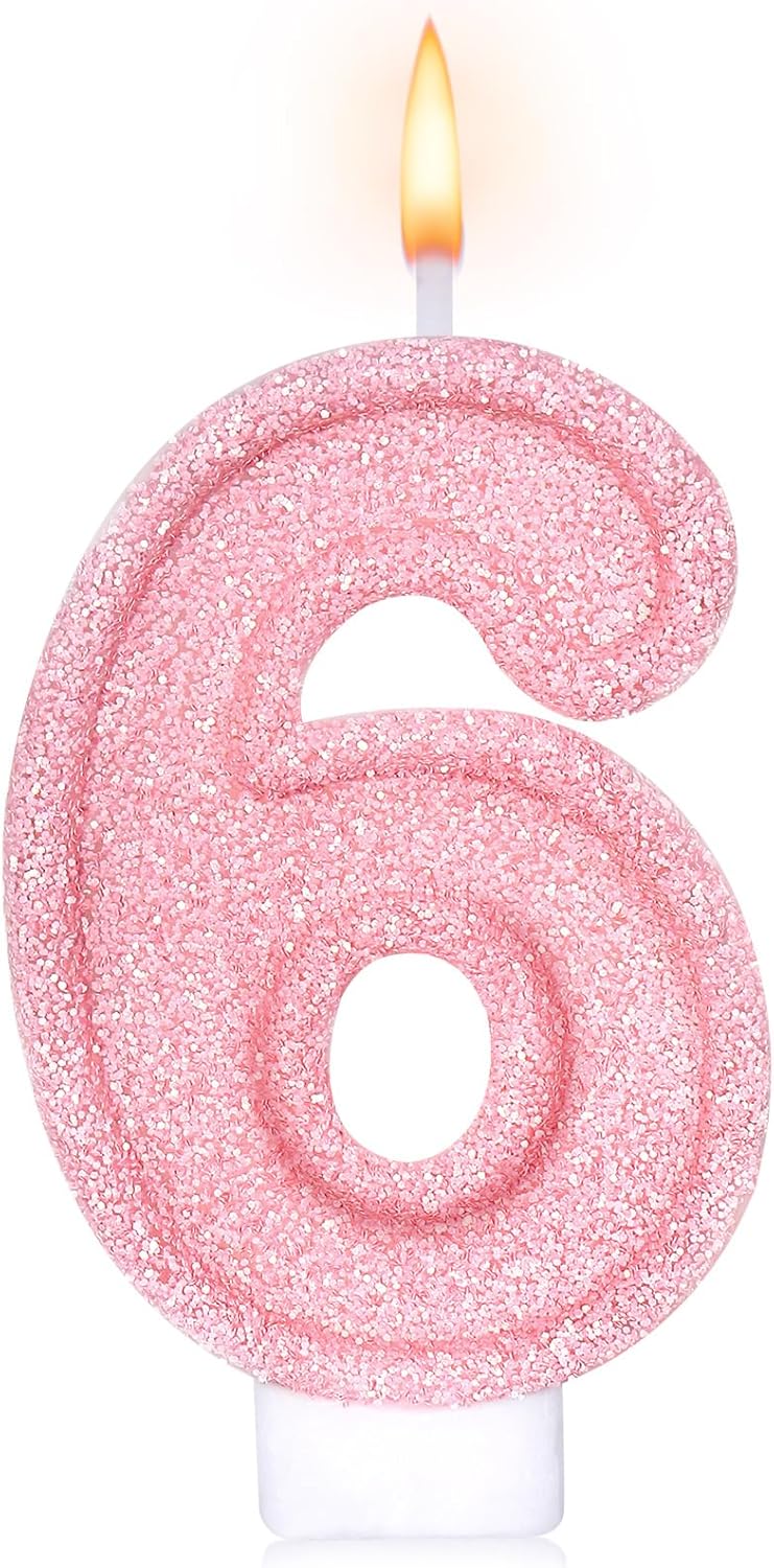 Cute Number 3 Birthday Candle, Glitter Pink Number Candles, Birthday Cake Topper Decoration, Party Supplies Anniversary Celebrations