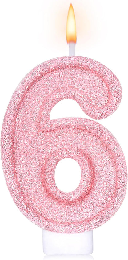 Cute Number 3 Birthday Candle, Glitter Pink Number Candles, Birthday Cake Topper Decoration, Party Supplies Anniversary Celebrations