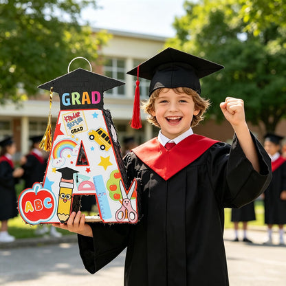 2026 Graduation Piñata with Stick,Blindfold,Confetti - 15.8 Inch Congrats Grad Cap Piñata Yellow End of Year Piñata Party Decoration for Kindergarten School Elementary College Games (Style 2)
