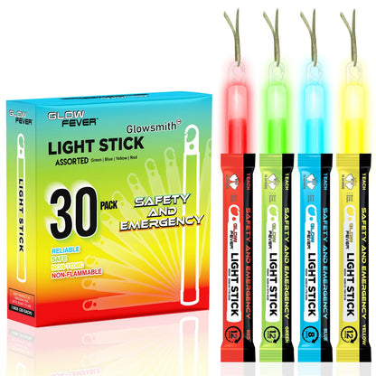 Glow Fever Emergency Safety Military Grade Glow Sticks, 30pcs 6'' Lightsticks, Light Up Ultra Bright with 12 Hours Duration. for Hiking Party Camping Blackouts Hurricane Shelter Survival Kit (Yellow)