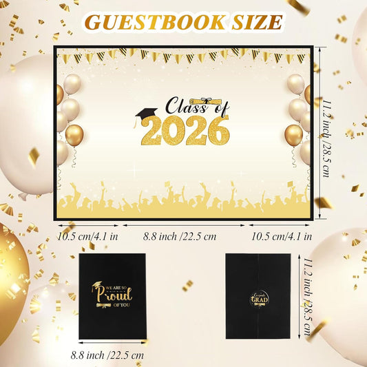 WSICSE Graduation Guest Book 2026, Black and Gold Graduate Signature Board Grad Party Decorations Supplies Gifts for Class of 2026 College & High School Celebration